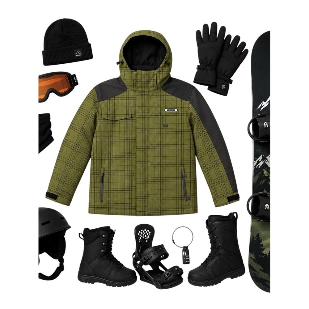 House Bomb Proof Green Plaid Snowboard Ski Jacket Men's Large Waterproof Winter